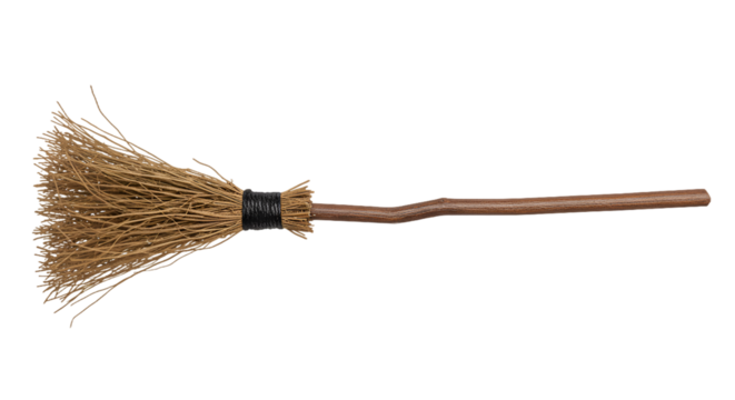 Classic Witchs Broomstick with Twig Bristles and Wooden Handle