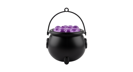 Halloween themed Black Cauldron with Shimmering Purple Liquid and Bubbles