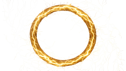 Golden electric ring isolated on transparent background, radiating energy and power with a mesmerizing display of vibrant lightning bolts