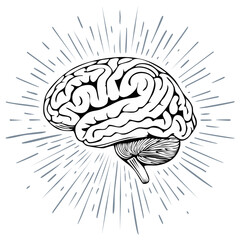 Human brain with sunburst effect, science, medicine, intelligence, and creativity concept.