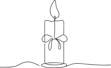 Single line drawing of a candle with a bow line art