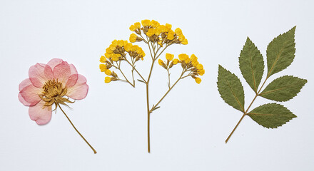 Simple Botanical Study Pink Flower Yellow Blooms Green Leaf