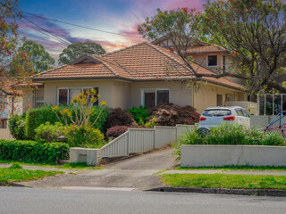 Beautiful colours of a Spring Sunset over Residential houses in inner Sydney suburb of Ashbury NSW...