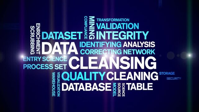 Data Cleansing animated word cloud-text design animation tag kinetic typography seamless loop.