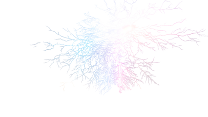 Abstract fractal tree with pastel colors isolated on transparent background, creating a delicate and ethereal visual effect
