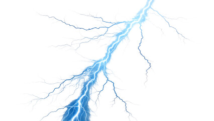 A striking blue lightning bolt isolated on transparent background, showcasing natures raw power and electrical discharge phenomenon