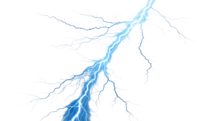 A striking blue lightning bolt isolated on transparent background, showcasing natures raw power and electrical discharge phenomenon