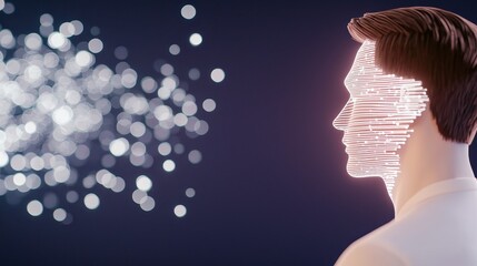 Futuristic Face with Digital Lines and Light Effects