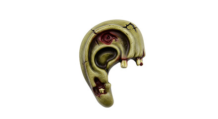 Grotesque Zombie Ear Illustration with Protruding Teeth and Decay
