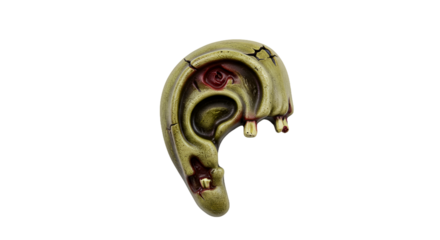 Grotesque Zombie Ear Illustration with Protruding Teeth and Decay
