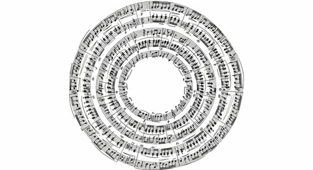 Circular pattern of illegible black text on white background.