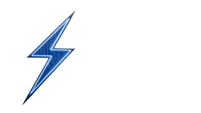 A textured blue lightning bolt isolated on transparent background, conveying a sense of raw power and electrifying energy in a design