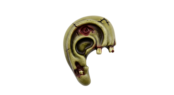 Grotesque Zombie Ear Illustration with Protruding Teeth and Decay