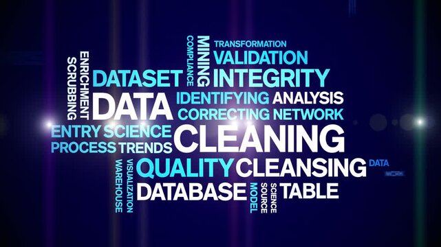 Data Cleaning animated word cloud-text design animation tag kinetic typography seamless loop.