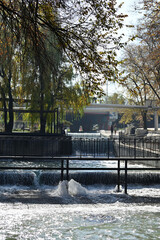River cascades in Almaty city. Autumn views.