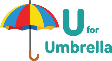 Illustration of a colorful umbrella with the letter u for umbrella editable stock