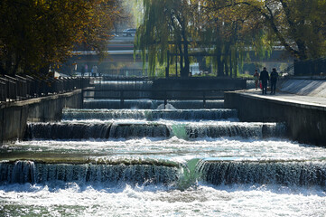 River cascades in Almaty city. Autumn views.