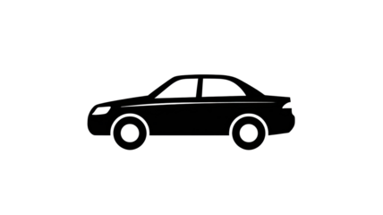 Simple black car icon minimal vehicle silhouette automotive transport symbol flat design modern automobile pictogram isolated on white background