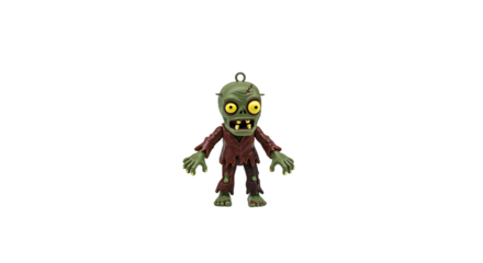 Cute Cartoon Zombie Figure with Torn Outfit and Big Yellow Eyes