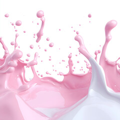 Pink milk splash isolated on white background with dynamic motion effect
