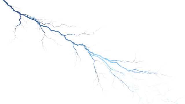 A diagonal blue lightning bolt isolated on transparent background streaks across the frame, showcasing the beauty and intensity of natures power