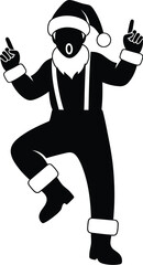 Naklejka premium Joyful person in Santa costume dancing with excitement and holiday spirit