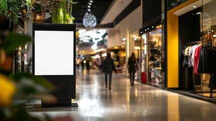 Busy shopping mall corridor with shoppers and clothing stores