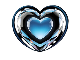 Luxurious 3D faceted crystal heart featuring a glowing gradient blue inner core isolated on black