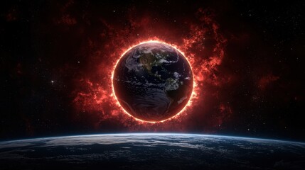 Stunning Earth Surrounded by Fiery Cosmic Elements at Sunset