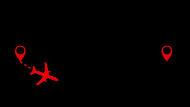 Animated Flight Route Showing Travel from One Point to Another (Normal curved flight).