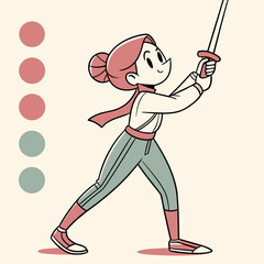 A cartoon girl wielding a sword in a dynamic pose