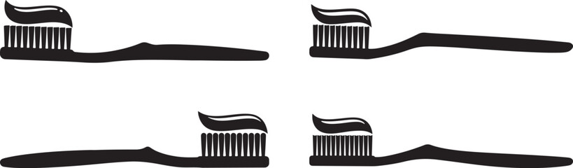 Four toothbrushes with toothpaste silhouette