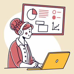 Woman working on laptop looking at business presentation