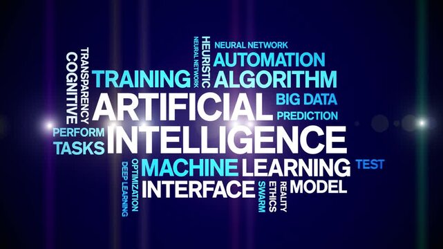 Artificial intelligence animated word cloud-text design animation tag kinetic typography seamless loop.