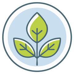 Illustration of three green leaves sprouting from a stem within a circular badge