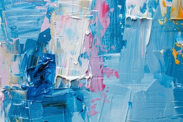 Photo of Many rough blue smears of acrylic oil paint on flat surface. Background texture for backdrops or mapping