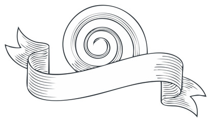 Engraved Swirl or Scroll with Ribbon Banner Woodcut Style Design Element Decoration