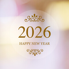 Happy New Year 2026 on blur abstract bokeh background, new year greeting card, banner