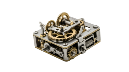 Intricate mechanism featuring gears and metal structure