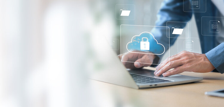 Cloud based file storage with advanced security , Digital system for transferring documents , Businessman transfer and online data storage for business network, data backup of business.