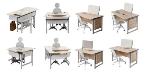 Modern Office Desk Set with Ergonomic Designs and Minimalist Style, Isolated on Transparent, white background