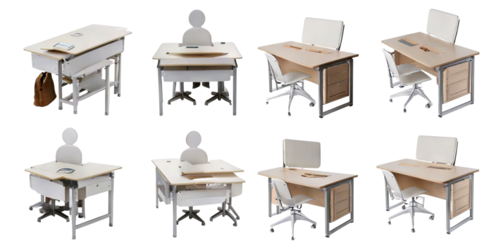 Modern Office Desk Set with Ergonomic Designs and Minimalist Style, Isolated on Transparent, white background