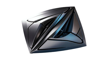 Silver, geometric device with sharp edges, angular design