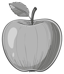 Hand Drawn Black and White Apple with Stem and Leaf Illustration