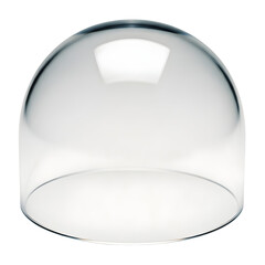 Transparent glass dome isolated on white with reflection and soft lighting