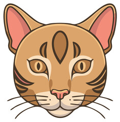 Adorable Cartoon Cat Face Vector Illustration with Tan Fur and Expressive Eyes Cute Feline Head