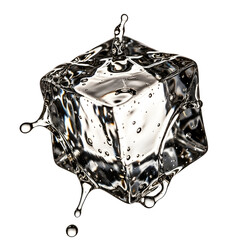 Transparent ice cube with water splash isolated on transparent background