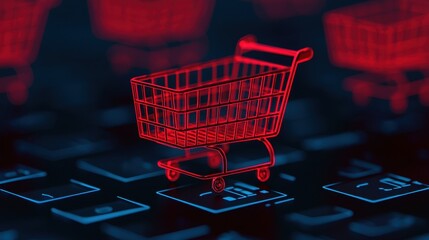 Digital Shopping Cart on Electronic Keyboard Background