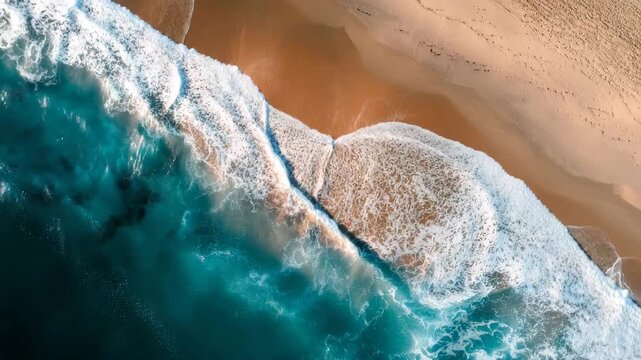 Aerial view of ocean waves hitting beach