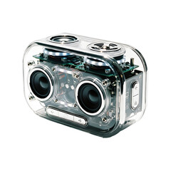 Transparent portable audio speaker with internal components displayed